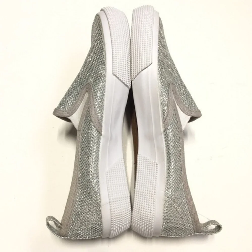 Joe Fresh Sparkly Silver Slip On Sneakers NWOB 1